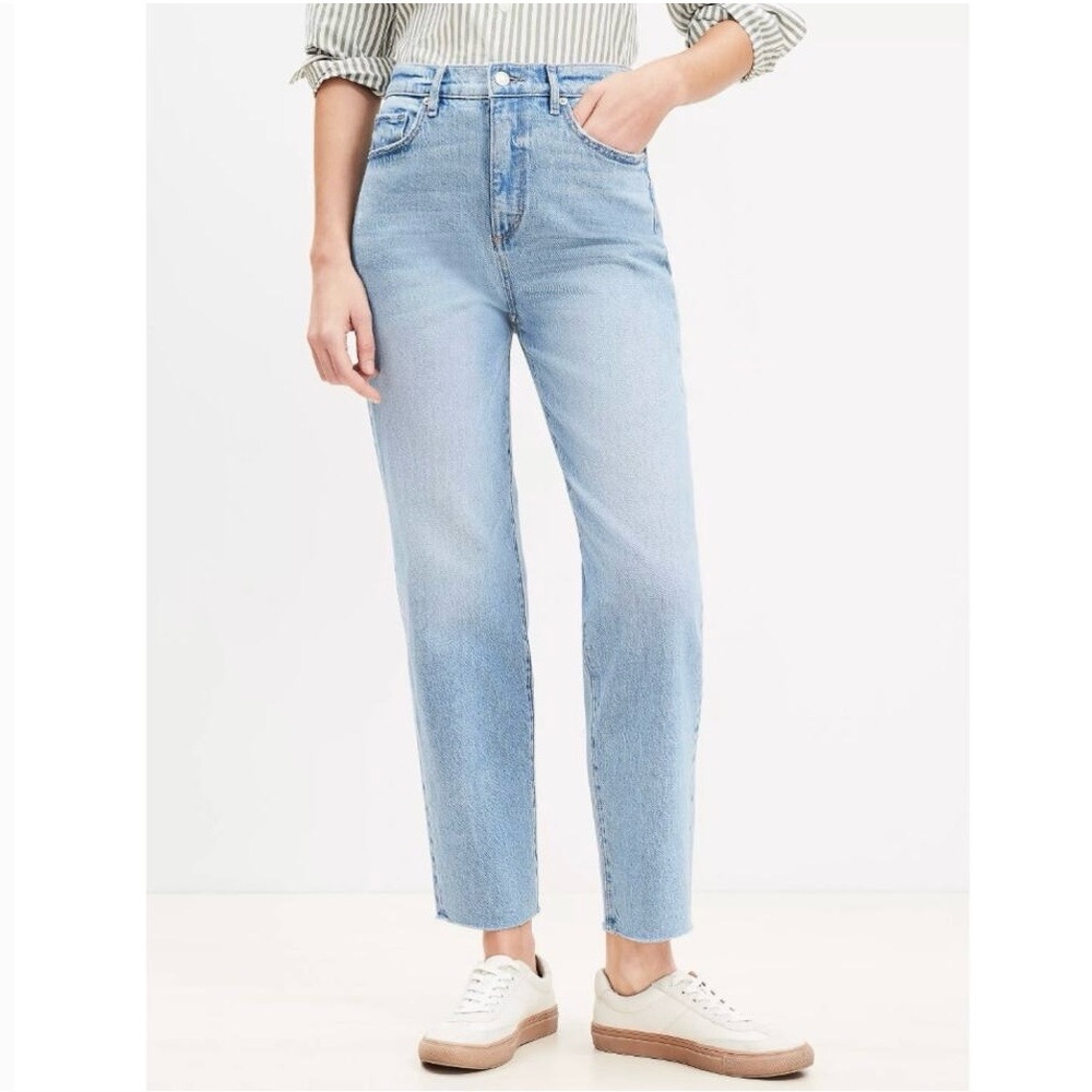 LOFT 12 (31) High Rise Straight Leg Women’s Jeans Light Wash Raw Hems 756779